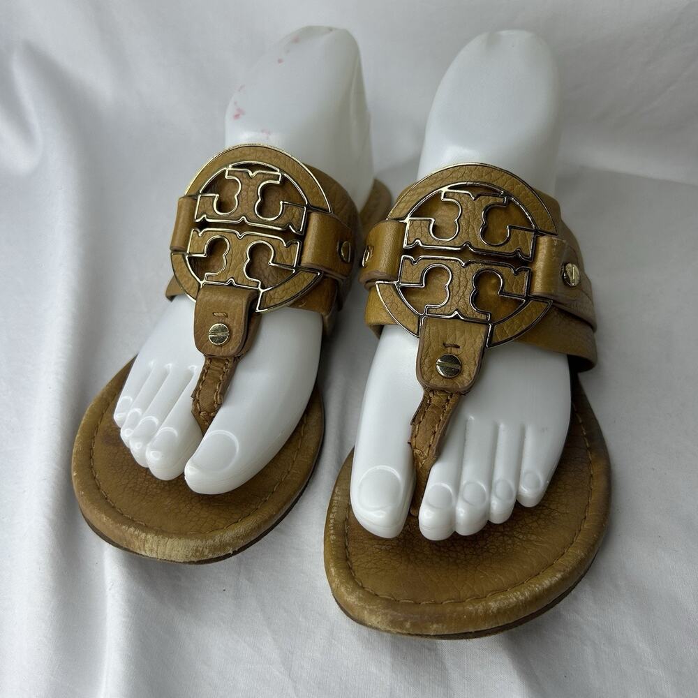TORY BURCH MILLER SANDAL BROWN LEATHER UPPER & SOLE SIZE 6 *Blemishes